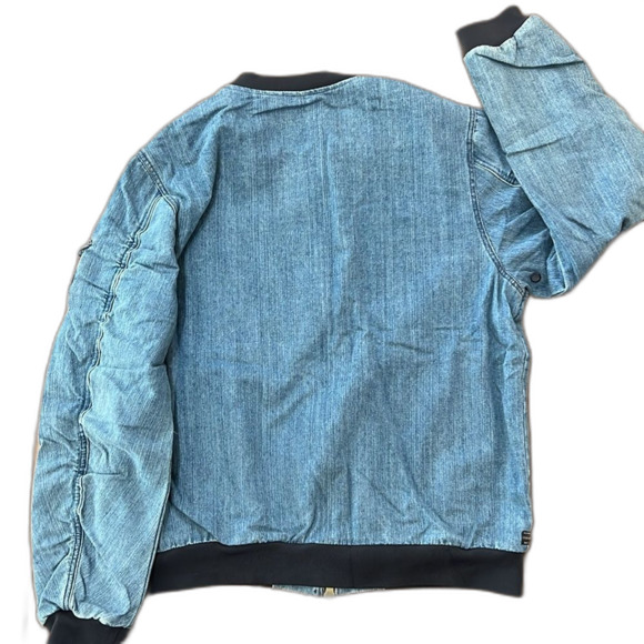 10.Deep Stone Wash Denim Bomber Jacket Blue Aviator Style Streetwear 3XL NWT - Picture 5 of 7